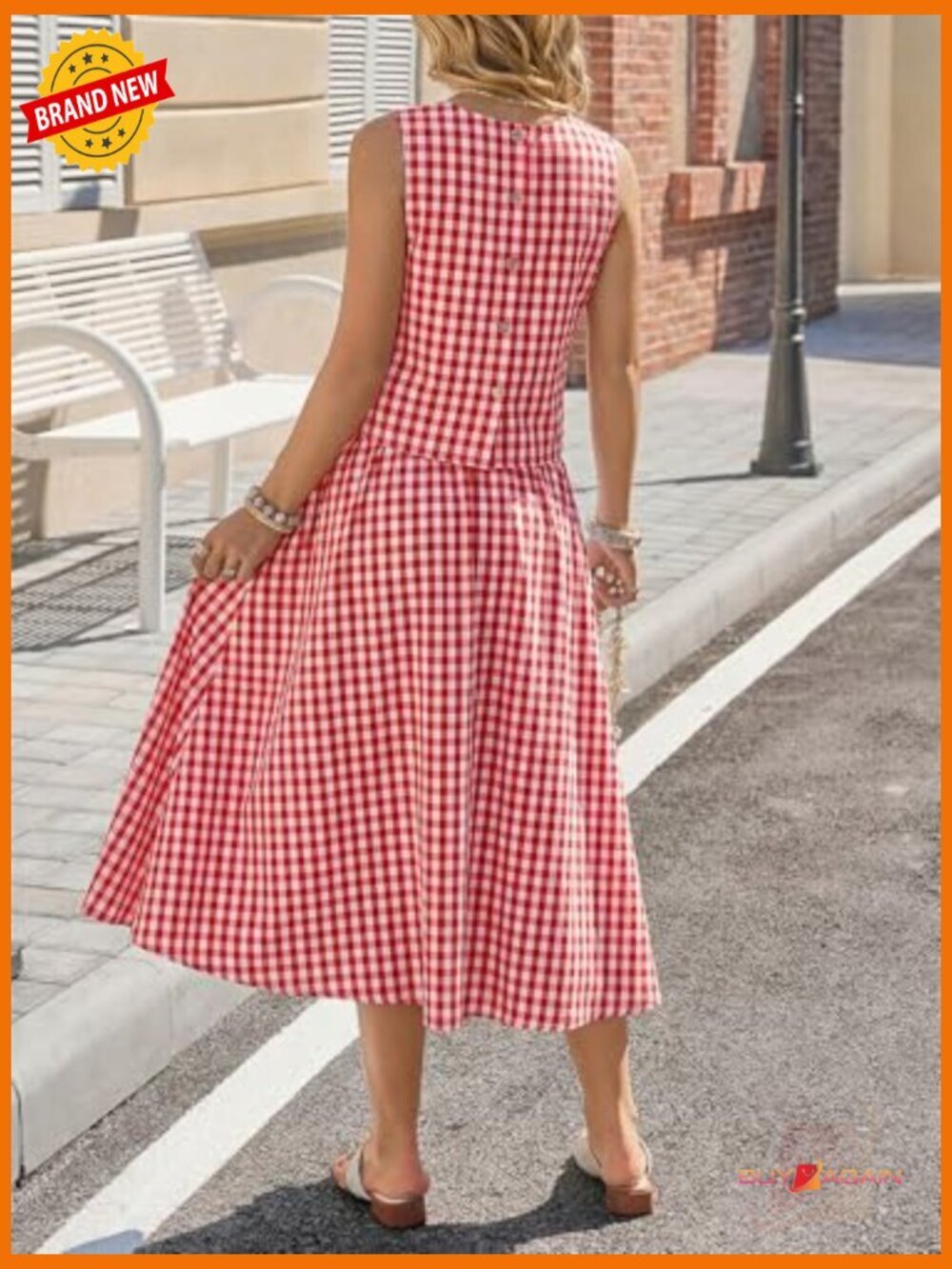 2 Piece Skirt Set Striped Sleeveless Tank Top Midi Dress Matching Travel Outfit - Picture 2 of 7